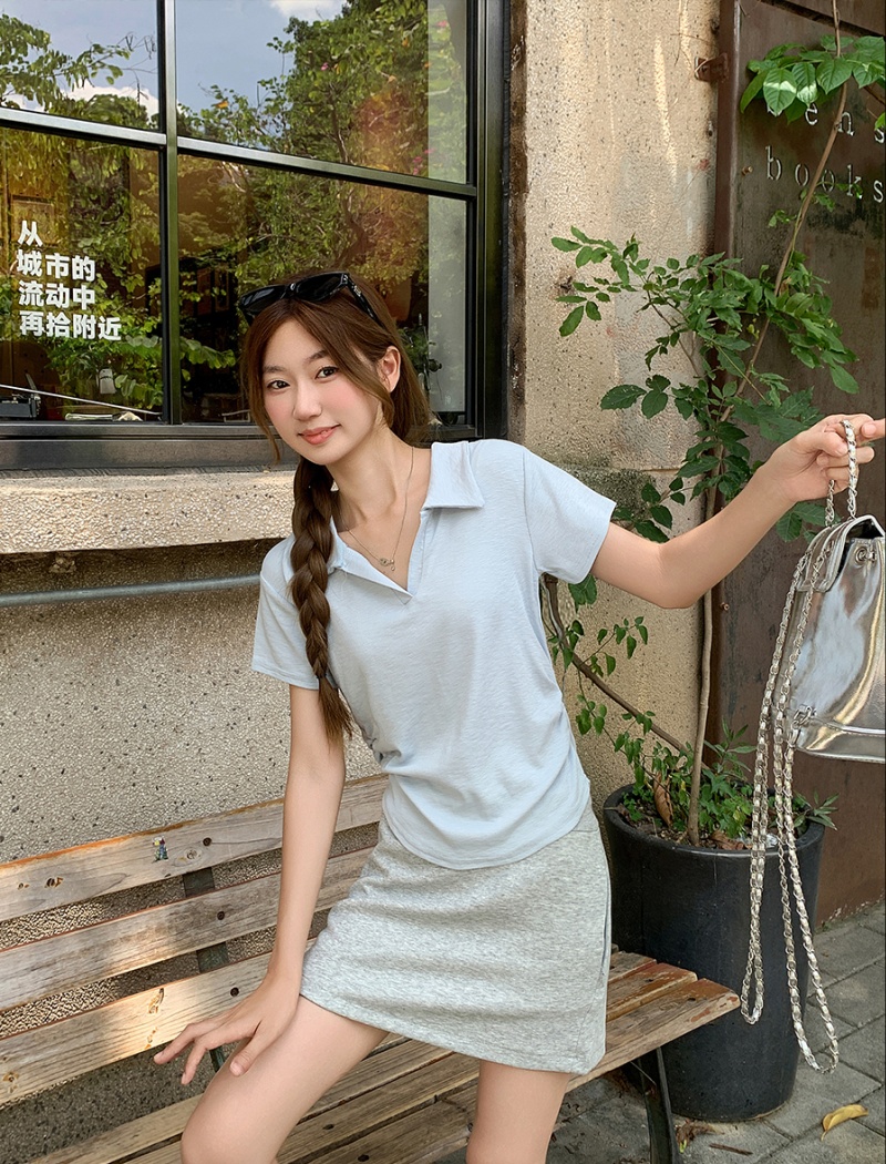 Small fellow V-neck T-shirt short slim tops for women