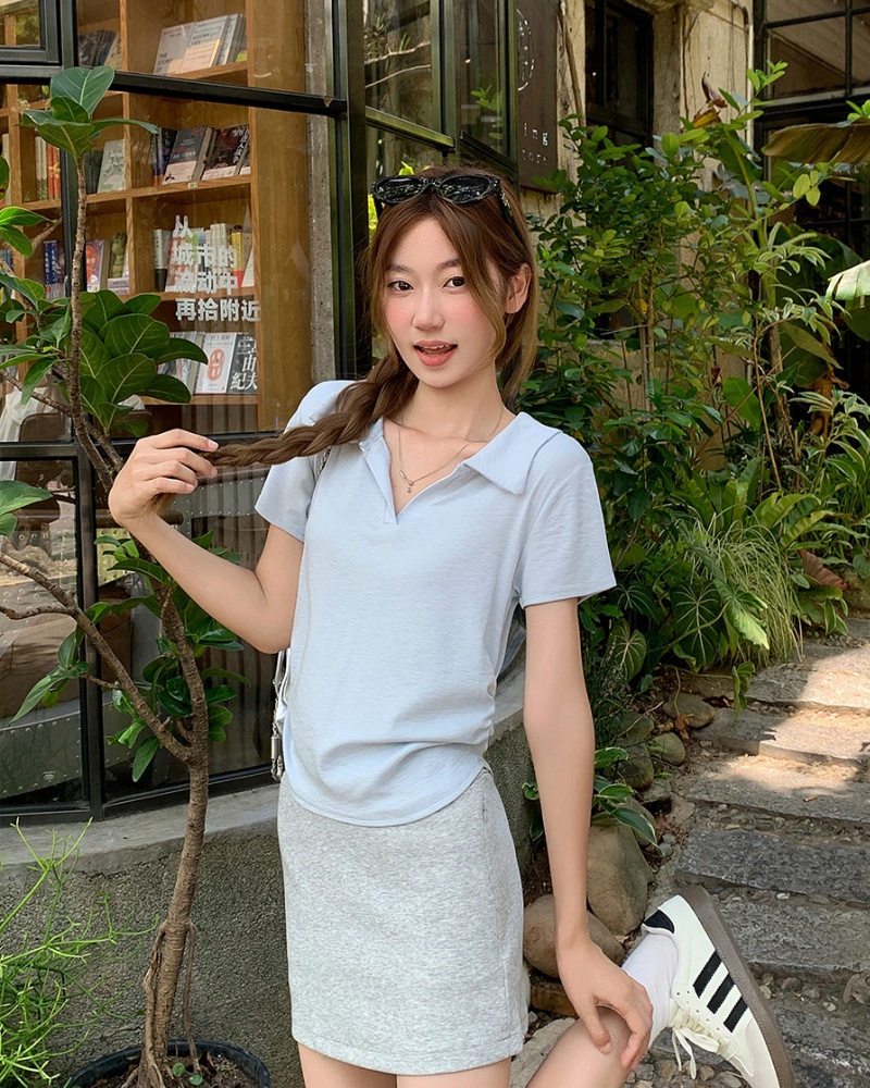 Small fellow V-neck T-shirt short slim tops for women