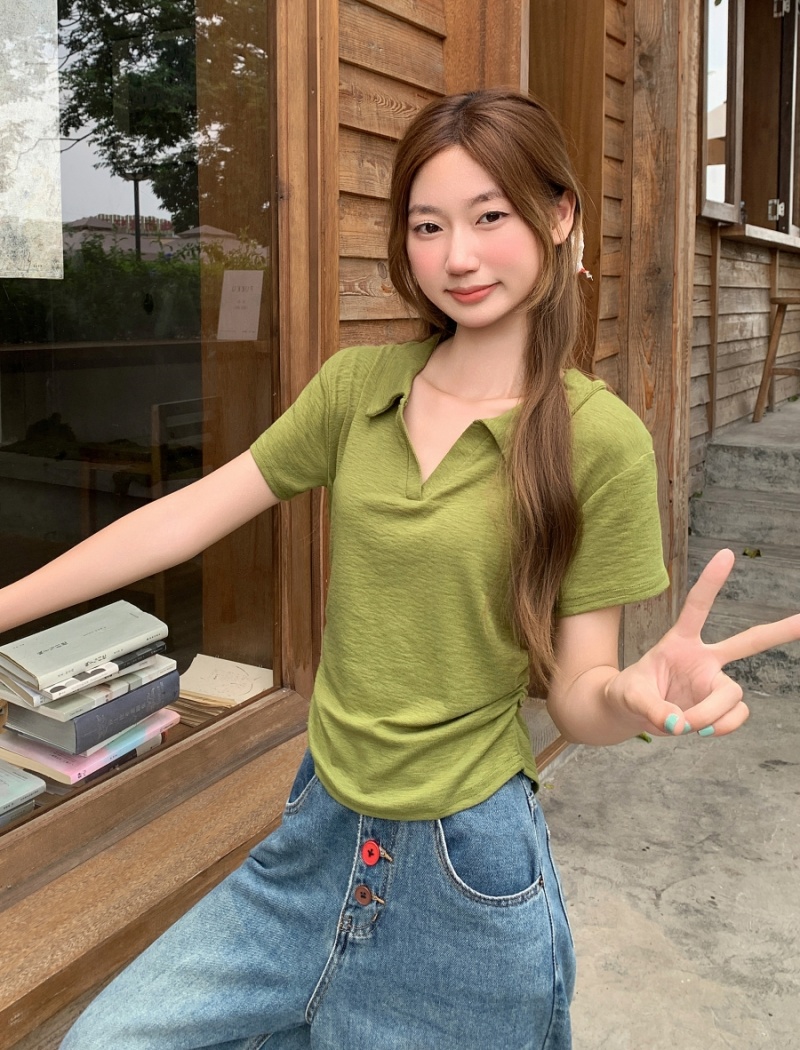 Small fellow V-neck T-shirt short slim tops for women