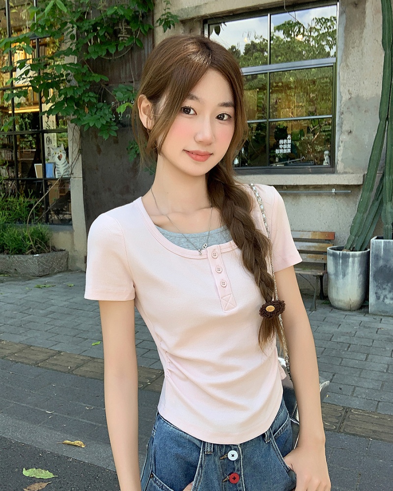 Unique short T-shirt slim fold small shirt for women