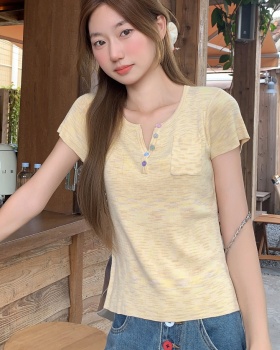 Summer buckle tops slim small shirt for women