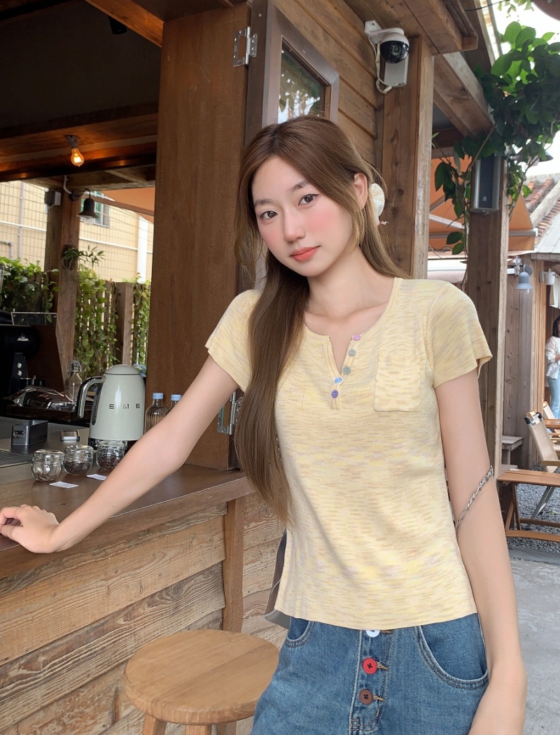 Summer buckle tops slim small shirt for women