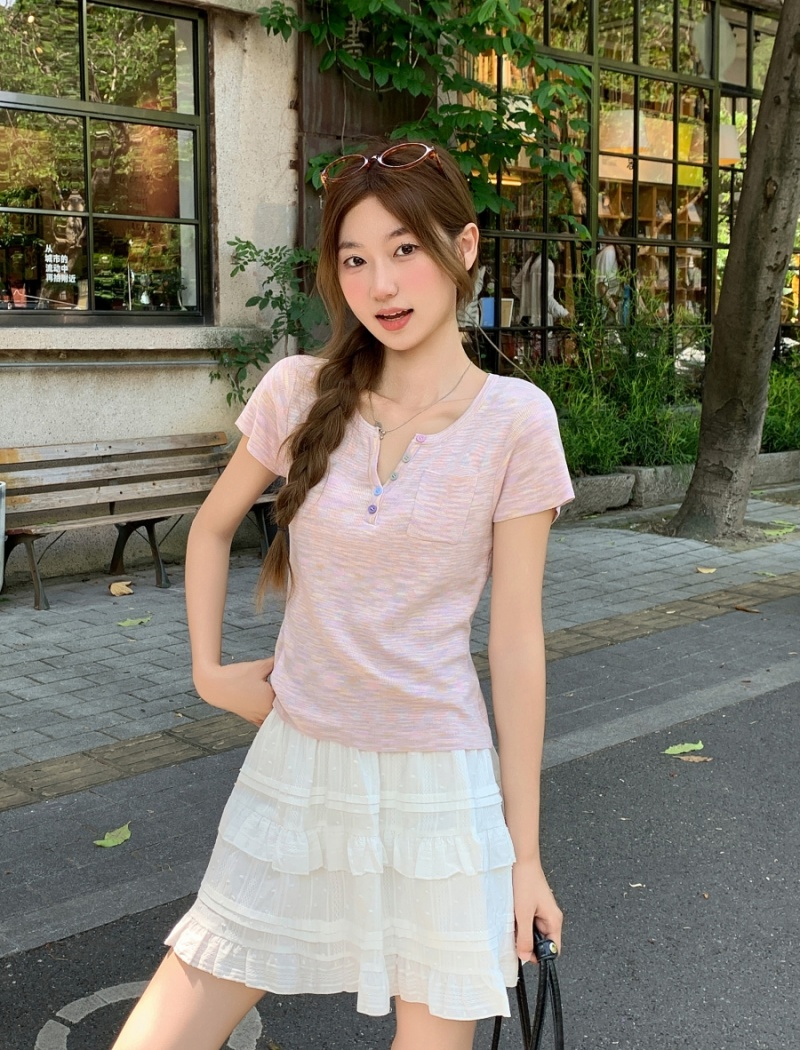 Summer buckle tops slim small shirt for women