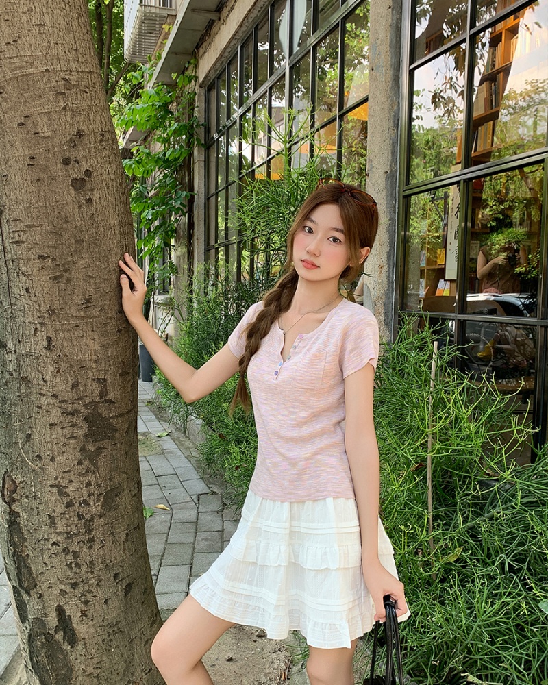 Summer buckle tops slim small shirt for women