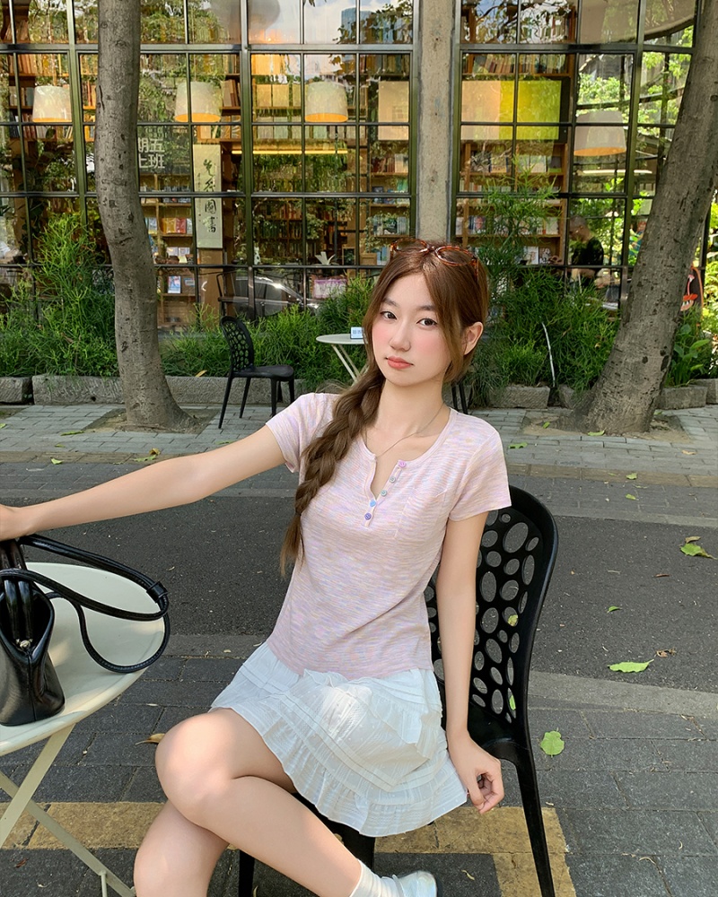 Summer buckle tops slim small shirt for women