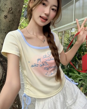 Embroidery short sleeve small shirt letters tops for women
