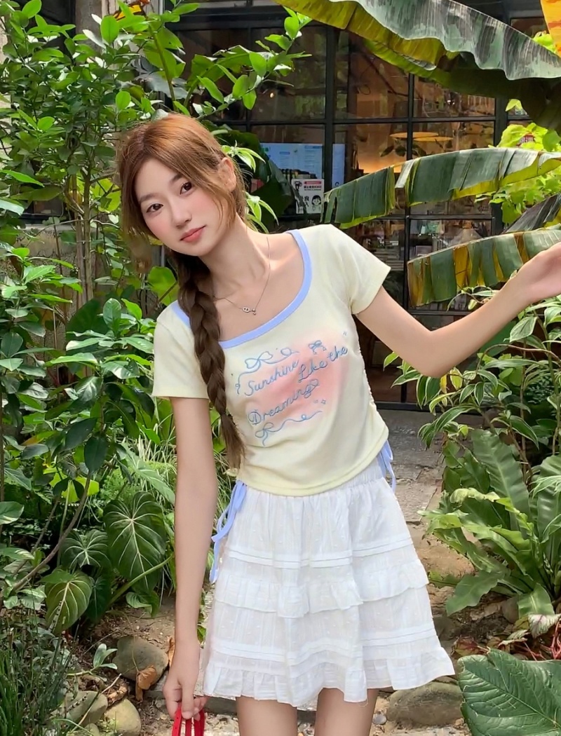 Embroidery short sleeve small shirt letters tops for women