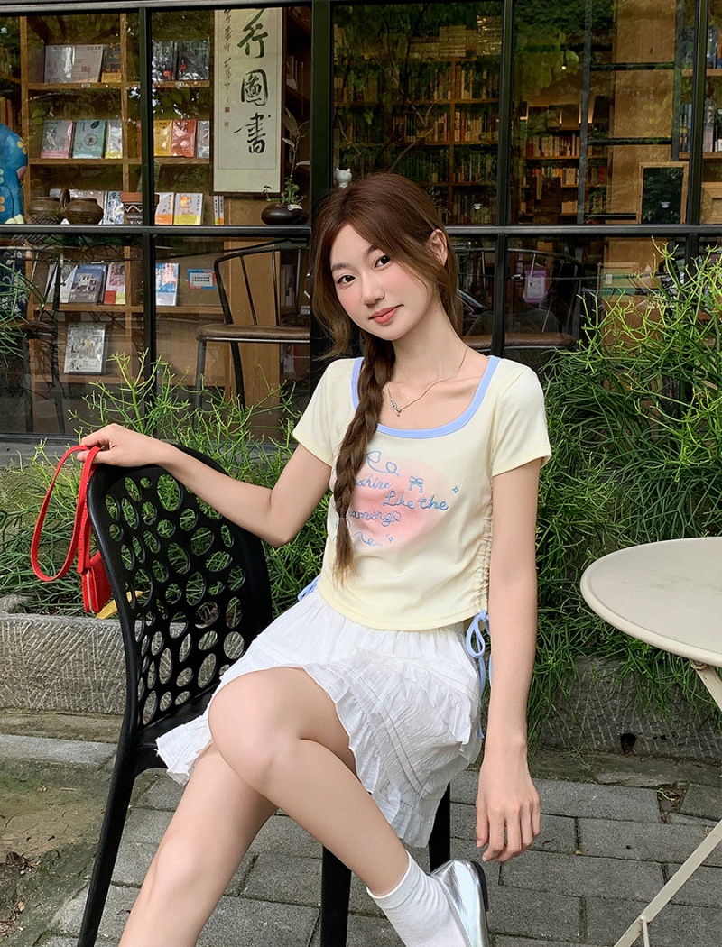 Embroidery short sleeve small shirt letters tops for women