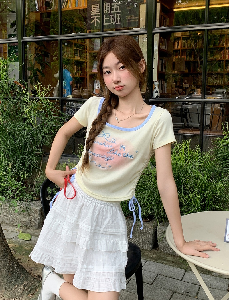 Embroidery short sleeve small shirt letters tops for women