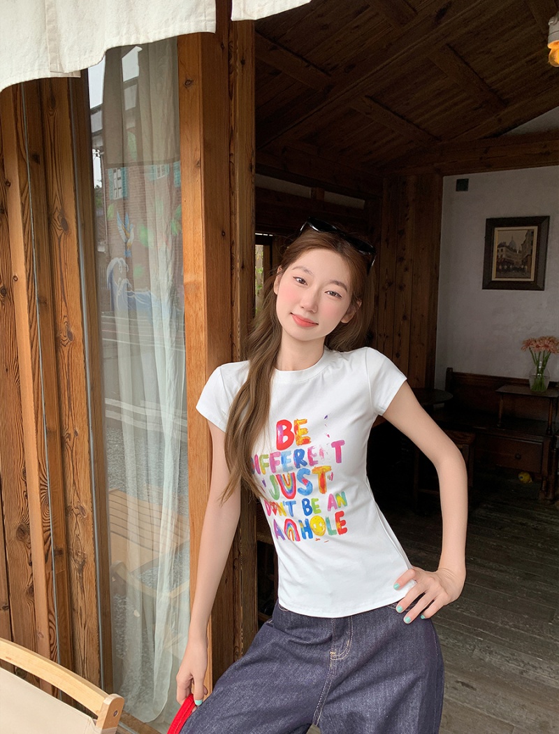 Slim printing tops letters graffiti T-shirt for women