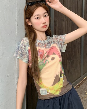 Gauze short tops summer American style T-shirt for women