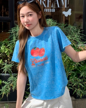 Slim blue tops small summer T-shirt for women