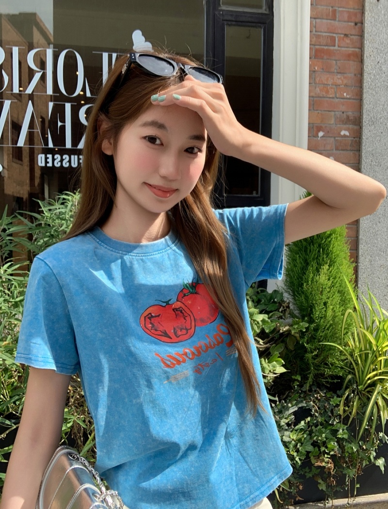 Slim blue tops small summer T-shirt for women