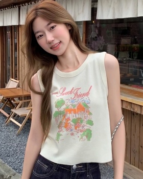 Printing small vest summer wears outside tops for women