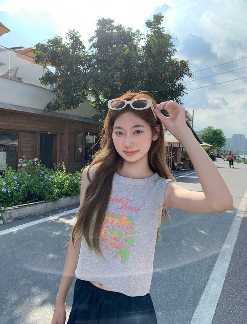 Printing small vest summer wears outside tops for women