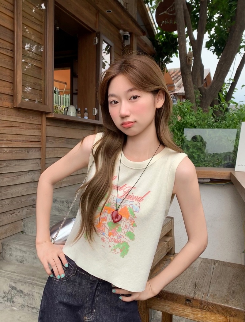 Printing small vest summer wears outside tops for women