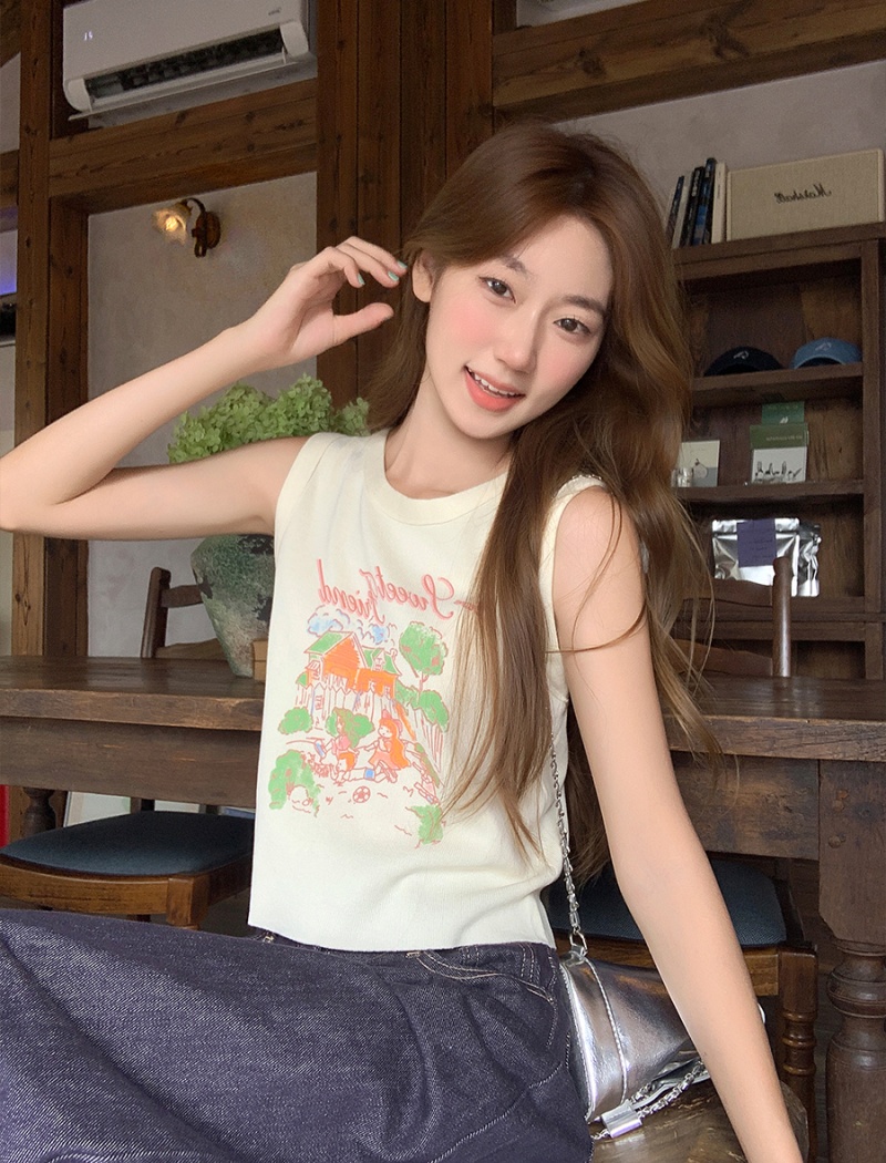 Printing small vest summer wears outside tops for women
