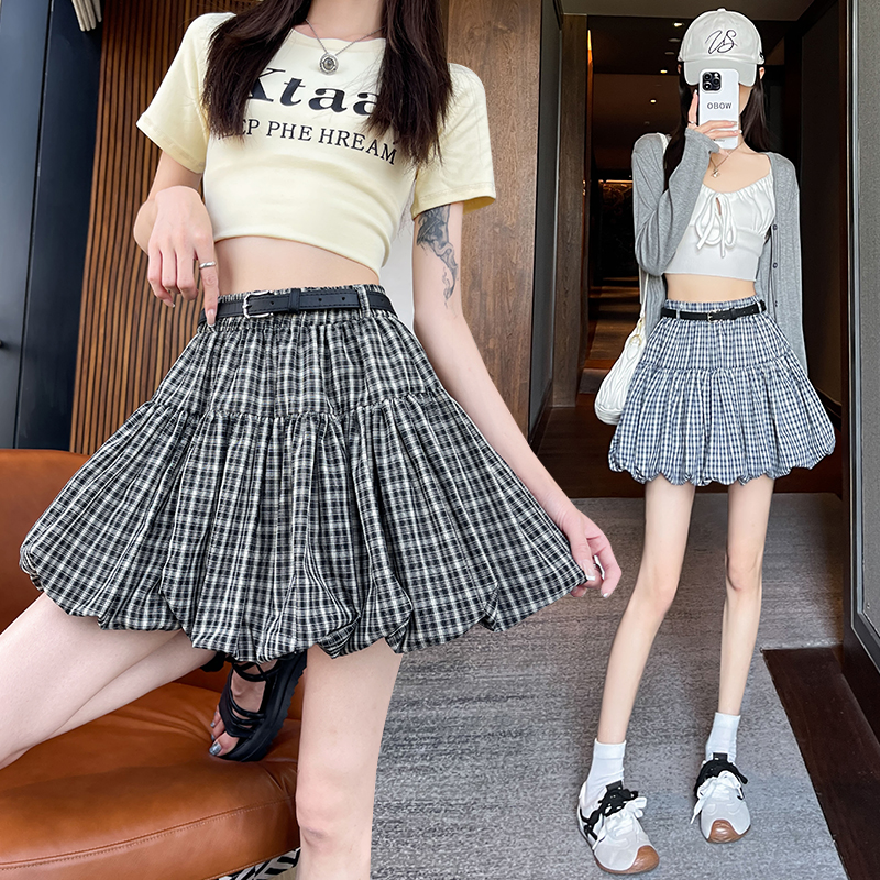 Thick and disorderly plaid short skirt bud skirt for women