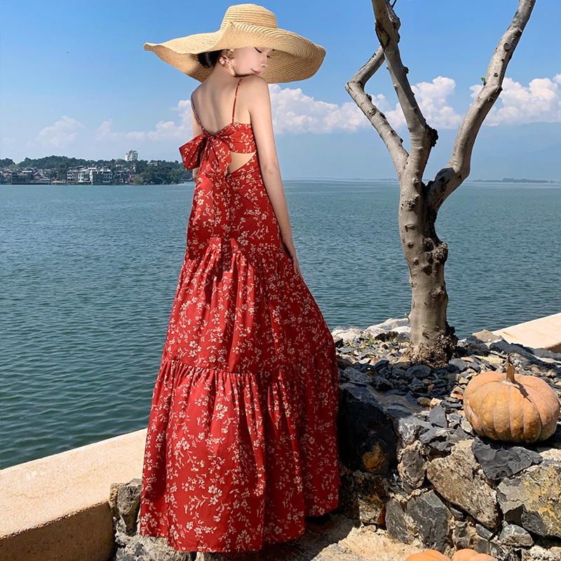 Red long dress summer dress for women