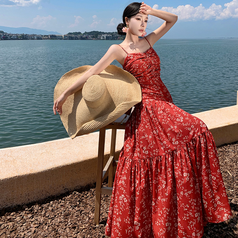 Red long dress summer dress for women