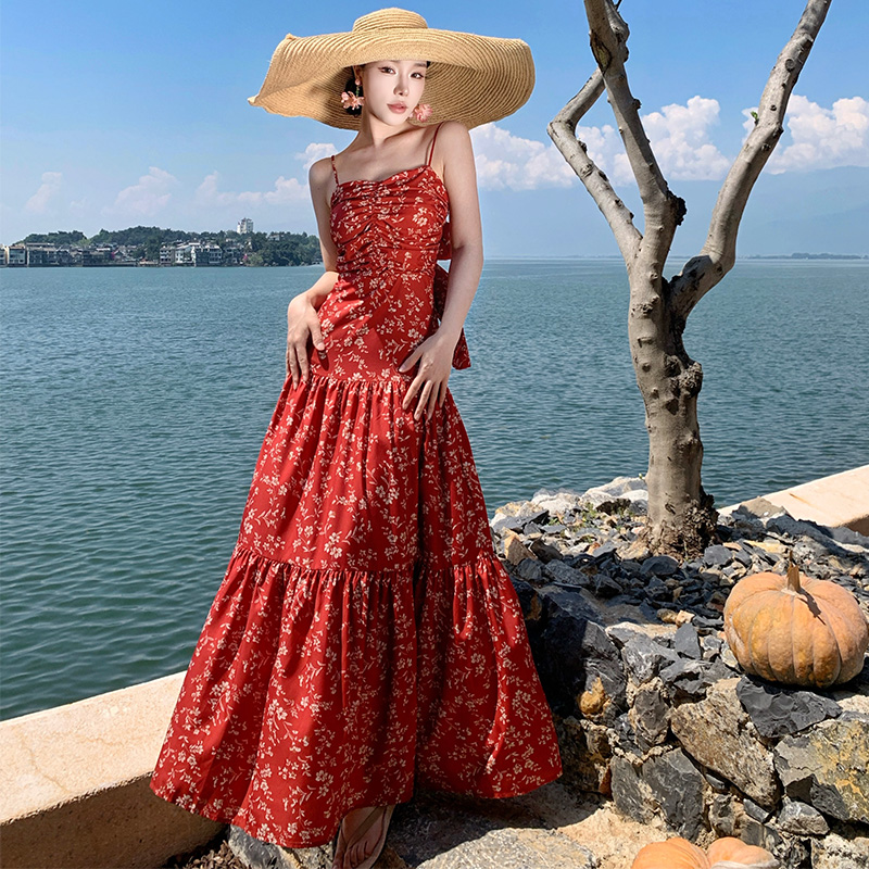 Red long dress summer dress for women