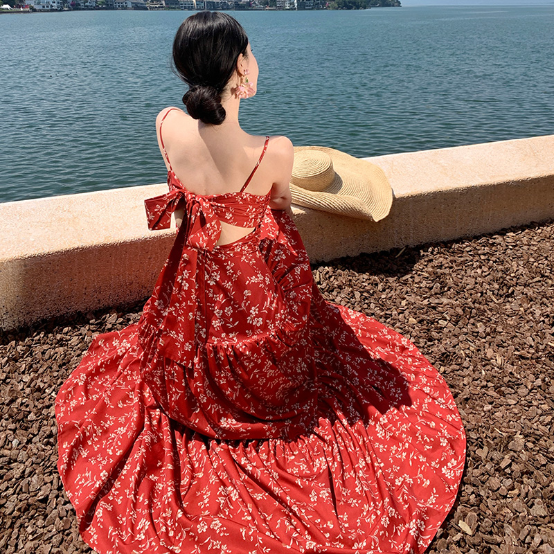 Red long dress summer dress for women