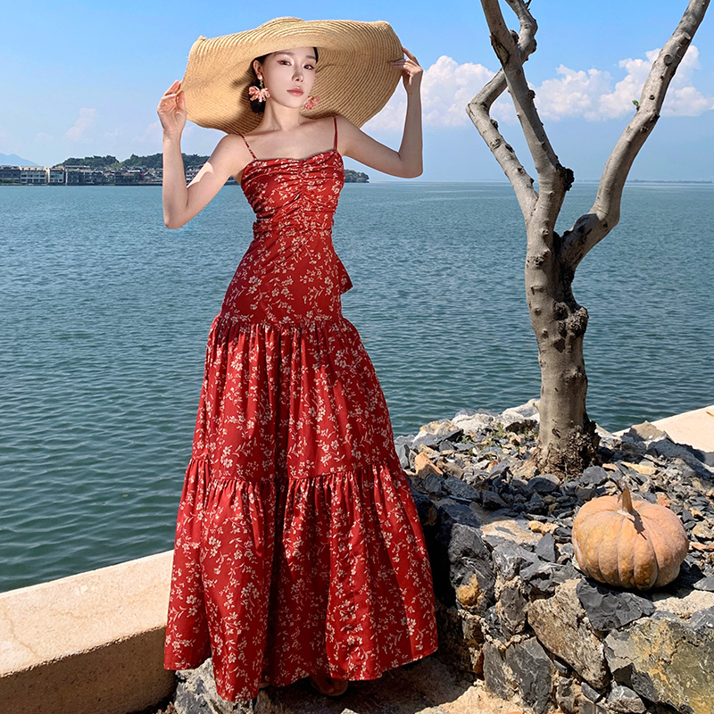 Red long dress summer dress for women