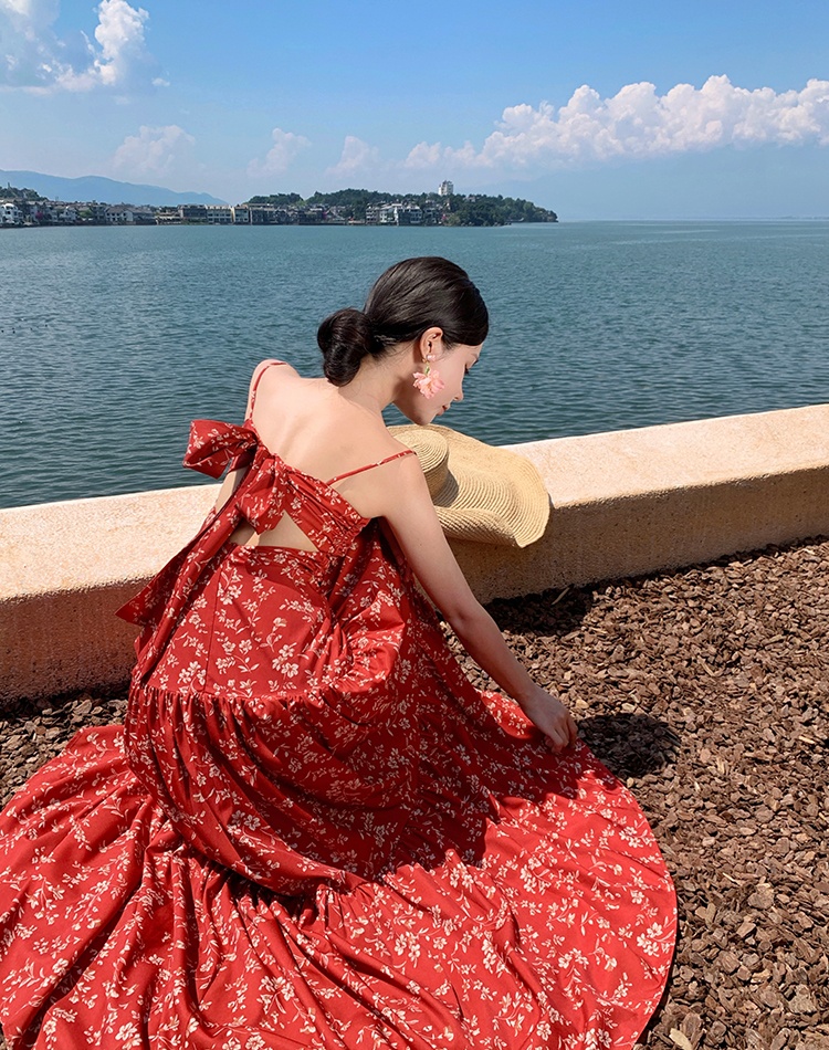 Red long dress summer dress for women