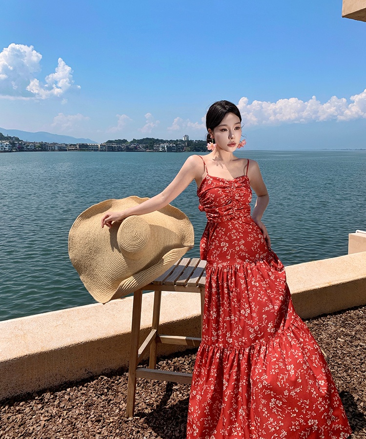 Red long dress summer dress for women