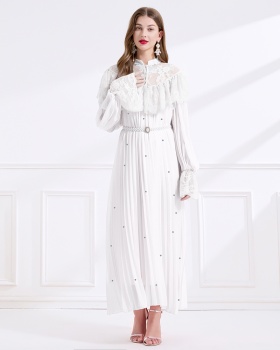 Splice crimp pinched waist rhinestone light luxury dress