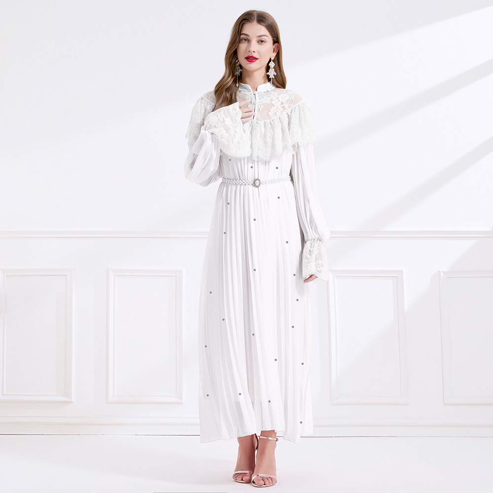 Splice crimp pinched waist rhinestone light luxury dress