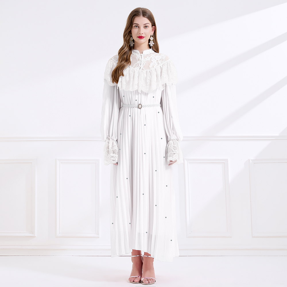 Splice crimp pinched waist rhinestone light luxury dress