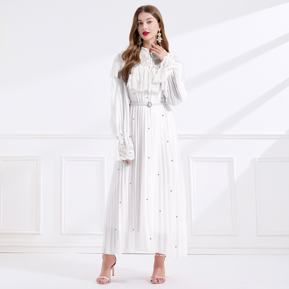 Splice crimp pinched waist rhinestone light luxury dress