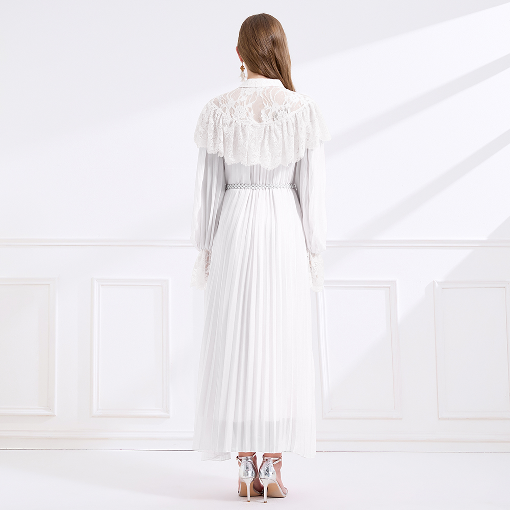 Splice crimp pinched waist rhinestone light luxury dress