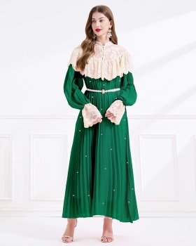 Splice rhinestone court style crimp pinched waist lace dress