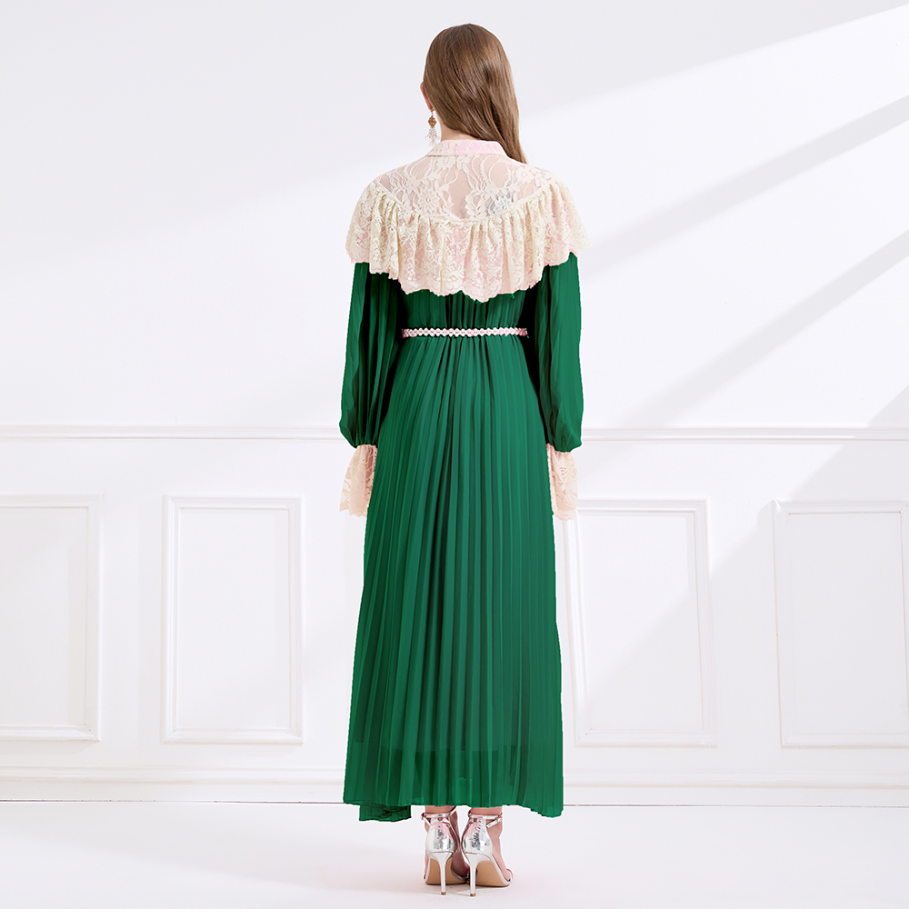 Splice rhinestone court style crimp pinched waist lace dress
