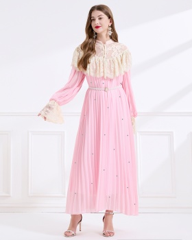 Splice light luxury lace court style A-line dress