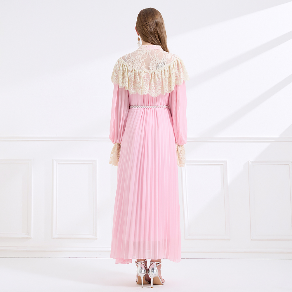 Splice light luxury lace court style A-line dress
