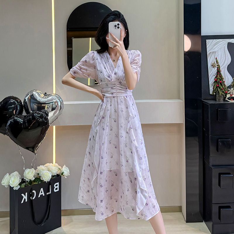 Floral refreshing show young long slim summer dress