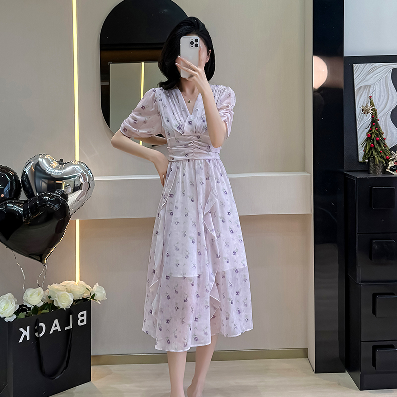 Floral refreshing show young long slim summer dress