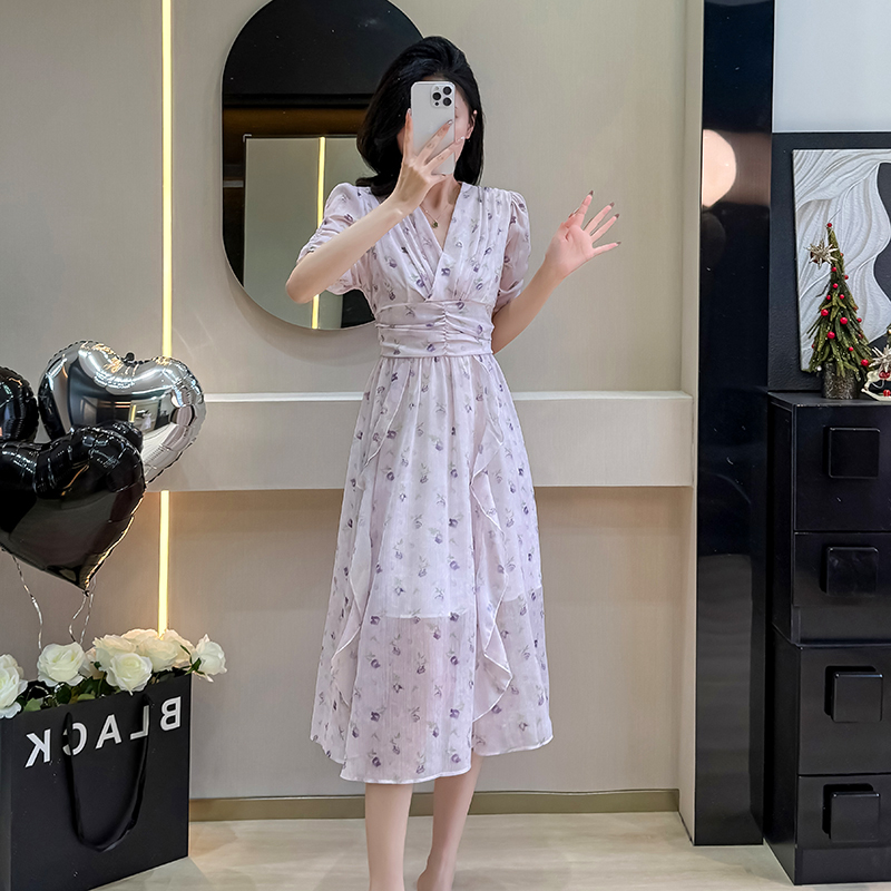 Floral refreshing show young long slim summer dress