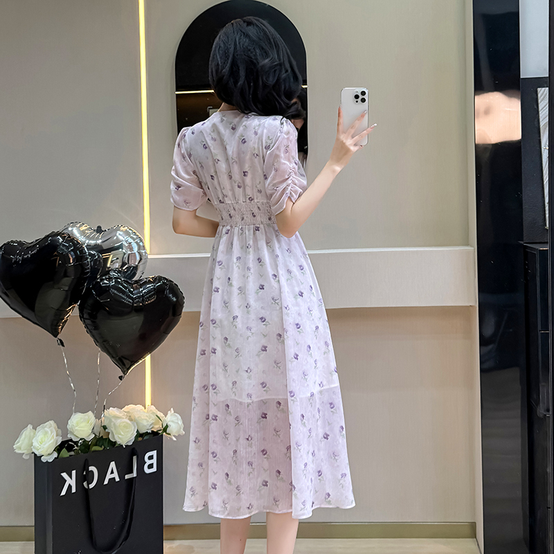 Floral refreshing show young long slim summer dress