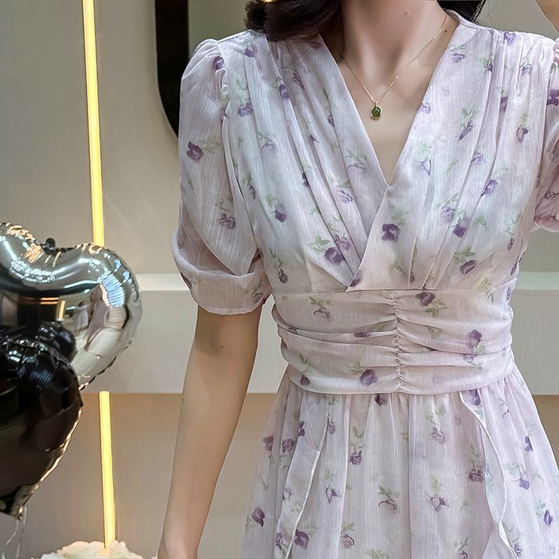 Floral refreshing show young long slim summer dress