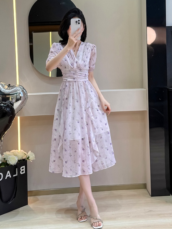 Floral refreshing show young long slim summer dress