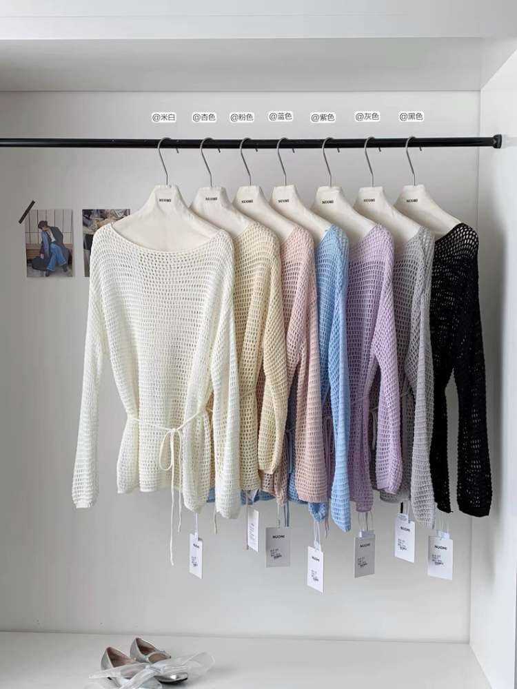 All-match pullover loose lazy tops beige ice silk round neck smock