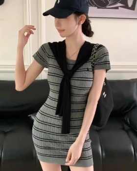 Short sleeve shawl dress 2pcs set for women