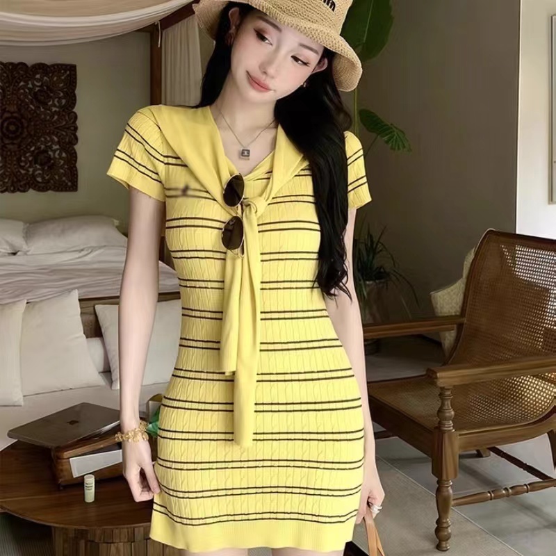 Short sleeve shawl dress 2pcs set for women