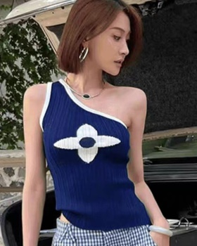 Mixed colors knitted vest American style tops for women