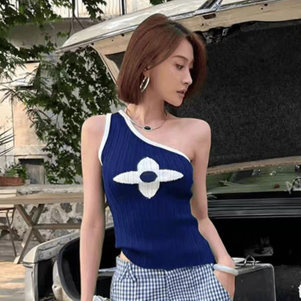 Mixed colors knitted vest American style tops for women