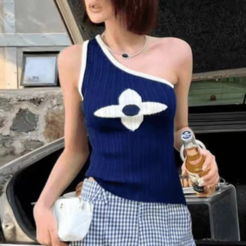 Mixed colors knitted vest American style tops for women